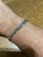 9ct white Gold Curb Link Chain Bracelet with Lobster Clasp, Signed 10.1grams