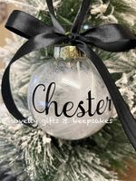 Personalised Pet Cat Dog Christmas Bauble Hanging  Memorial White Feather 8cm