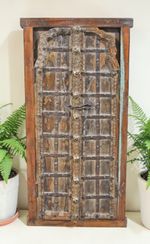 Antique Wooden Large Window Frame With 2 Panels Original Old Fine Carved Metal F