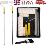 Set Paint Rollers Extension Pole Tray Brush Roller Sleeves Painting Wall Ceiling