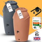Water Butt Kit with Tap, Diverter & Bio Cleaner - Rain Water Collector Tank 210L