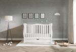 New White Sleigh GILBERT Baby Cot Bed Drawer – optional Fibre Mattress 140x70x10