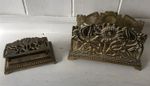 Vintage Brass Sunflower Letter Rack And Inkwell