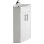 Vanity Basin Unit Corner Sink Mono Basin Mixer Furniture Gloss White Unit 555mm