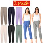 2 PACK LADIES HALF ELASTICATED TROUSERS WOMENS STRETCH WAIST WORK OFFICE PANTS
