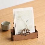 Lotus Flower Business Card Holder Wood Display Stand for Home Desk Office