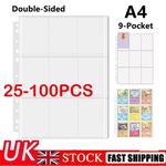 25-100PCS 9 Card Sleeves Pages Clear for 3 Rings Binder Pokemon Trading Cards UK