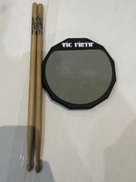 Vic Firth 6" Single Sided Drum Practice Pad Plus Zildjian 5a Drum Sticks.  Used