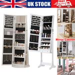 Full-Length Mirror Jewelry Storage Cabinet Lockable 360° Swivel Armoire Shelf