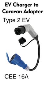 Type 2 EV to CEE 16A Charger Campervan Motorhome RV Connector Adapter 0.5m Cable