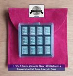 🔹 12 x 1 Grams Valcambi Silver .999 Bullion in a Felt Purse & Acrylic Case.