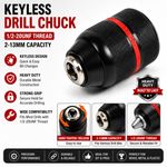 Keyless Drill Chuck Metal Heavy Duty 1/2-20 UNF Threaded 2-13mm Capacity Tool