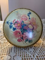 Vintage Gray Dunn Round Biscuit Tin Floral Print