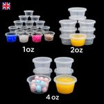 1oz 2oz 4oz Reusable Clear Plastic Food Containers Tubs Lids Deli Sauce Pots Set