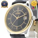 [Exc+5 w/New Belt] FENDI 210G Orologi Black Gold Date Men's Quartz Vintage Watch