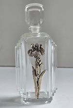 Vintage Glass Art Deco Style Perfume Bottle | Silver Coloured Flower | Welsh