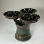 Wenford Bridge Studio Pottery Triple Candlestick Green Tenmoku Cardew Style