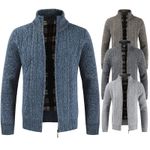 Mens Zip Up Thick Fleece Lined Cable Knit Cardigan Winter Knitted Warm Jacket