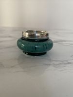 Antique Linthorpe Pottery Condiment Pot - Turquoise Glaze And Silver Plated Rim