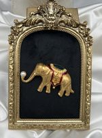 Vintage Monet Gold Tone Enamel Faux Pearl Metal Elephant Brooch Pin Signed