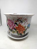 Vintage Chinese Famille Rose Heavy Ceramic Planter Large 9.5" Diameter