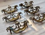 Set of 6 Vintage Brass Drawer Handles Ornate Drop Bail Pulls 12.5cm
