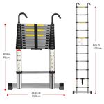 Multibao 8.5FT/10.5FT Aluminium Telescopic Ladder with Stabilizer Bar & Hook