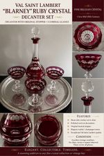 Val Saint Lambert “Blarney” Ruby Crystal Decanter Set w/3 Cordials