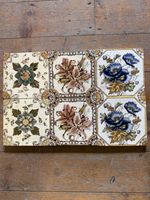 Antique Victorian Fireplace Tiles x6 Floral Aesthetic Movement Art Nouveau c1900
