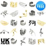 EAR CUFF CLIP ON GOLD STERLING SILVER NON PIERCED FAKE EARRING SET WRAP EAR RING