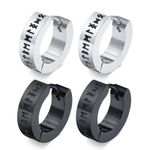 Men Norse Viking Runes Hoop Earring,13mm Stainless Steel Huggie Ear Gift Jewelry