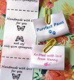 "Handmade" personalised sew-in craft labels for fabric, white satin ribbon