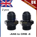 2-Pack -6 AN (AN6 AN 06) to ORB-6 (9/16" UNF) O-Ring Boss -6AN Adapter In Black