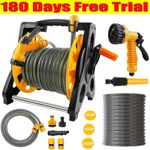 Compact Garden Hose Reel 15M 25M 30M Metres Water Pipe Standing Spray Gun Nozzle