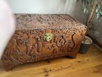 Antique Asian Ornate Wooden Chest Custom Toughened Glass