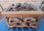 Relief Carved Large Oak Dragon Box on Scroll Carved Feet