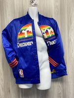 ADIDAS X NBA Blue Satin Denver Nuggets Rainbow Skyline Bomber Jacket Size M.PS