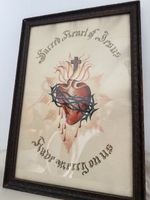 Antique Sacred Heart of Jesus Original Painting Religious Art Framed Gold Foil