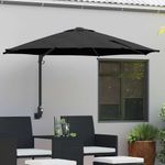 Wall Mounted Garden Parasol 248x248cm LED Solar Tiltable Outdoor Umbrella Black