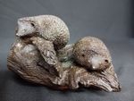 Heredities Bronzed Resin 'Hedgehogs On Log' Ornament. 6" Wide. 4" Tall. 1115g.