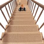 Beige Non-Slip Stair Treads 8 Pcs Rubber Backing for Kids & Pets, 8"x30