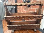 Vintage Magazine Rack Wooden Dark Brown Rugged Look
