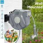 65ft Garden Patio Hose Reel Wall Mounted Retractable Auto Rewind Pipe 20M