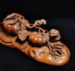 6.0-inch Old Collectible Boxwood Finely Carved Pumpkin Statue Home Decoration