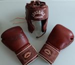RARE Lonsdale Vintage Boxing Set: Leather Pro Training Gloves & Headguard Bundle