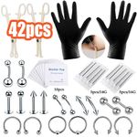 42PCS Body Piercing Jewelry Tool Belly Tongue Eyebrow Nipple Lip Needles Kit UK