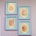 Set of 4 Blue vintage Framed Nursery Animal Wall Plaques Pictures Unisex Decor