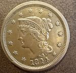 ***1844 Large Liberty Head Cent VF Looking W/ Mint Error In The Rim