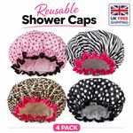 Shower Cap Women Reusable Waterproof Bath Hair Cover Elastic Salon Hat 4 Pack