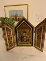 ✨ Vintage Italian Gold Gilt Florentine Religious Icon Triptych Madonna & Child✨